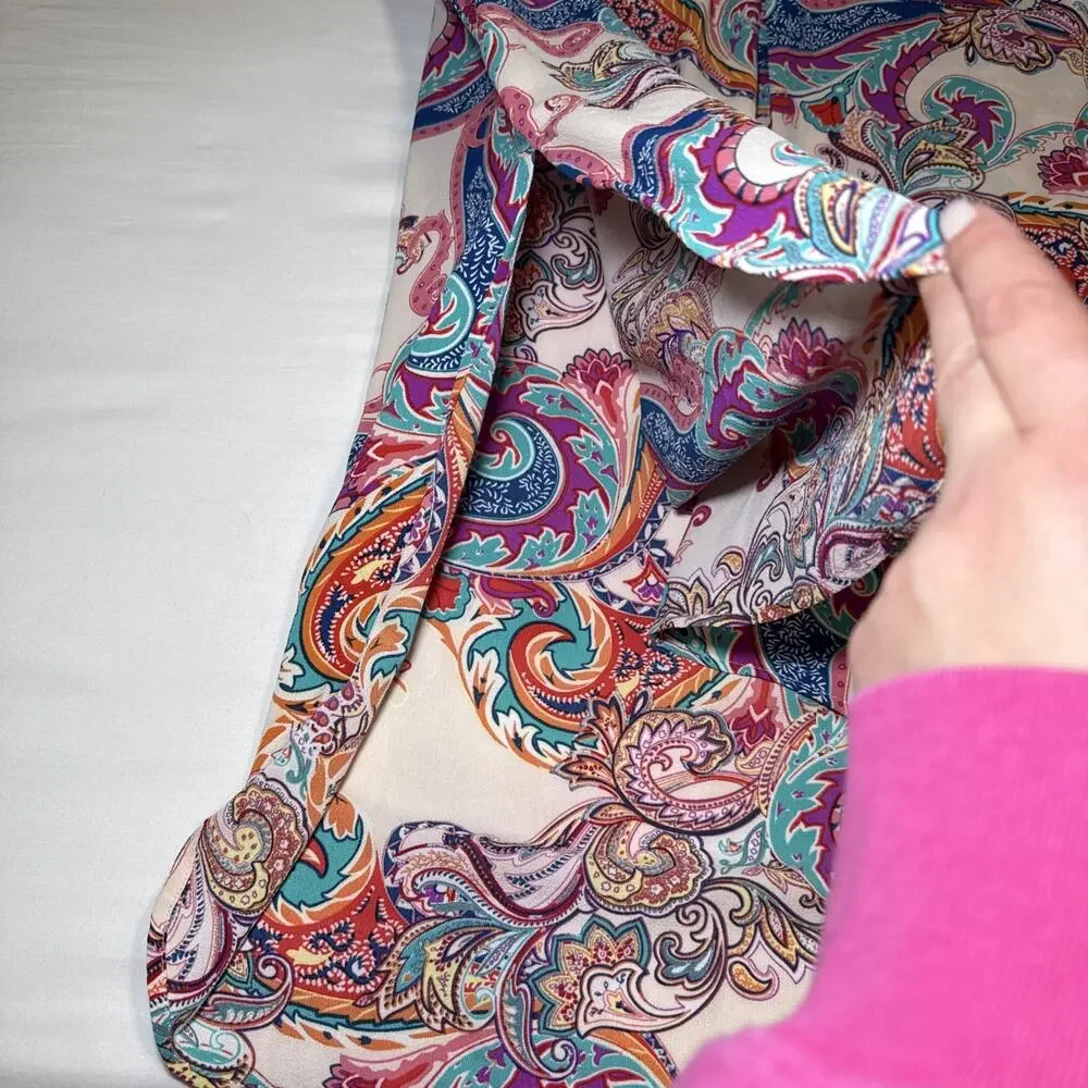 Figueroa & Flower Tunic Dress Womens XL Multicolor Paisley Boho Pocket Shirt EUC